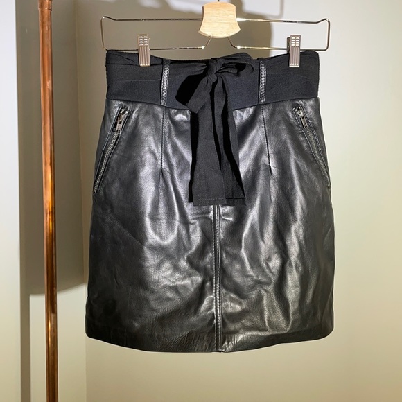 Black Rivet Leather Tie Waist Skirt - Picture 1 of 5